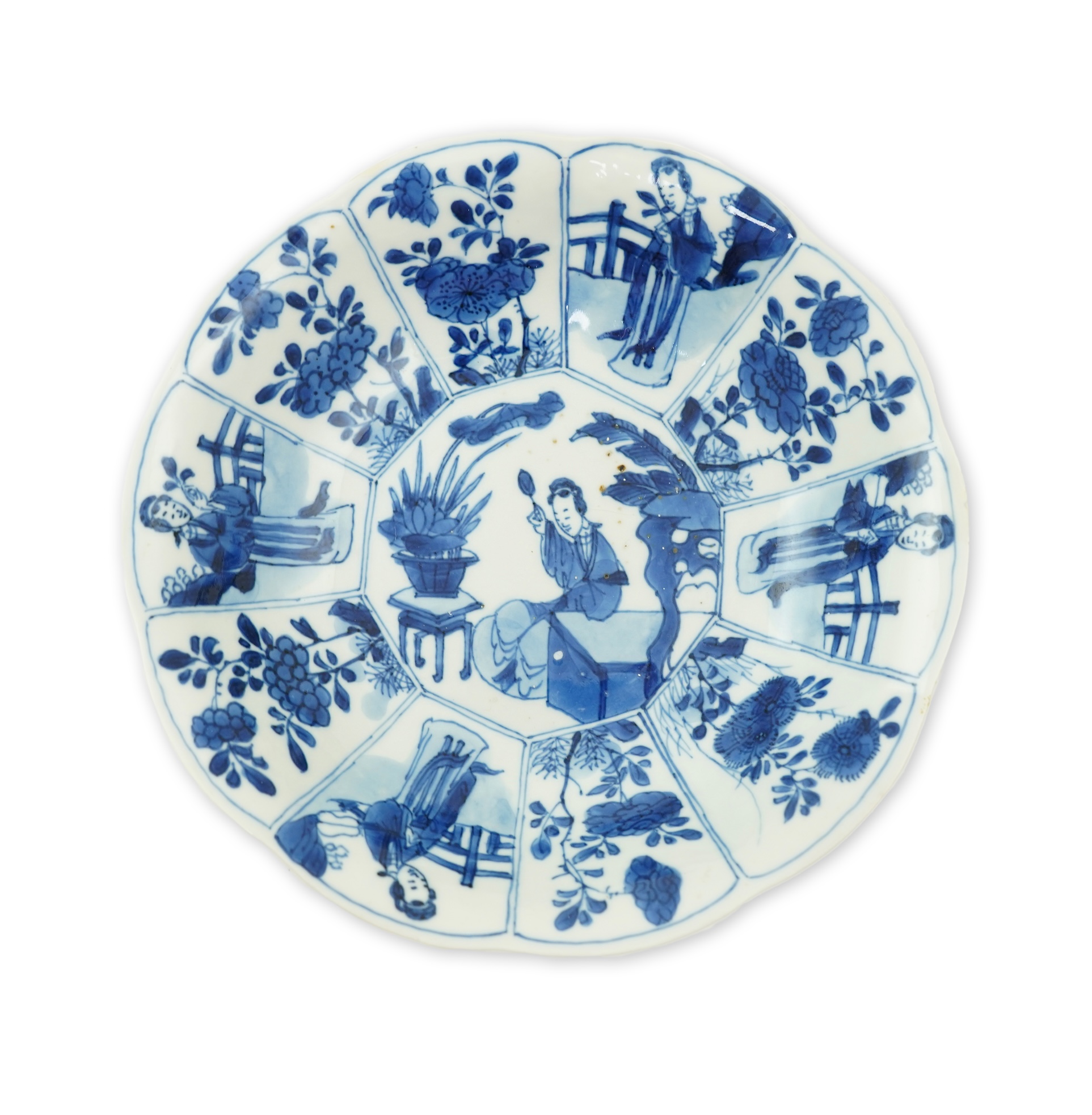 A Chinese blue and white ‘Long Eliza’ lobed dish, Kangxi period